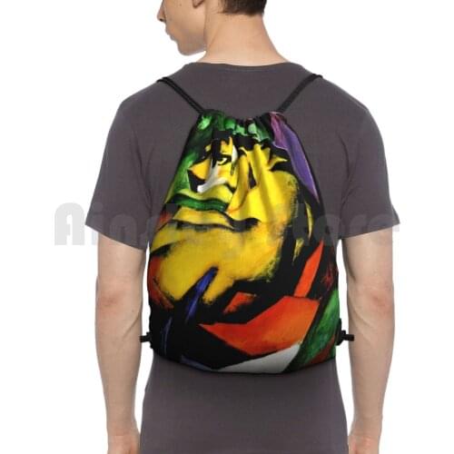Franz Marc-Tiger , 1912 Painting Backpack Drawstring Bag Riding Climbing Gym Bag Franz Marc Tiger Vintage Cubism German