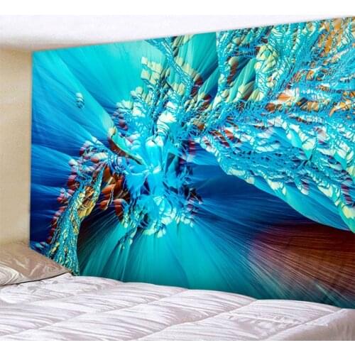 Blue Psychedelic art Mandala Printed Polyester Tapestry Wall Hanging For Decorate Home Living Room Bedroom Office 6 Sizes