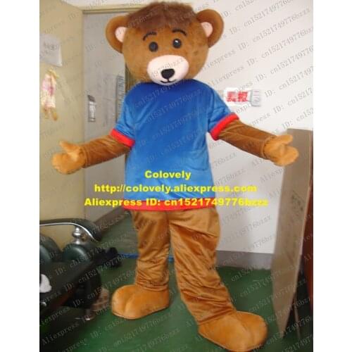 Lively Brown Sports Boy Bear Mascot Costume Mascotte With Small Pink Brown Ears Blue Sport Suit Adult Size No.1390 Free Ship