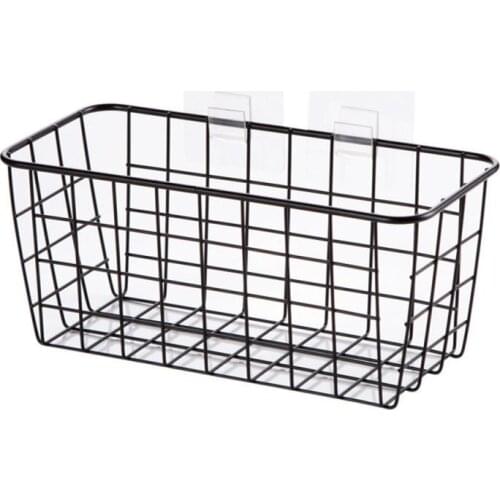 Wrought Iron Kitchen Seasoning Storage Basket Bathroom Shampoo Rectangular Storage Box Wall Hanging Rack Basket