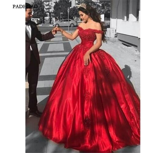 Red Evening Dress A-Line Floor-Length Appliques Beading Off Shoulder Pleat Evening Dresses Custom Made Vestido de noche