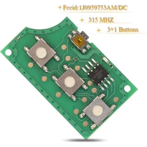 Kutery 4 Buttons Remote Car Key Circuit Board For VW Volkswagen Golf 2009 315MHZ 1J0959753AM/DC