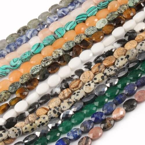Natural Stones Tiger Eye Turquoises Agates Faceted Oval Loose Spacer Beads for Jewelry Making DIY Bracelets Accessories 15
