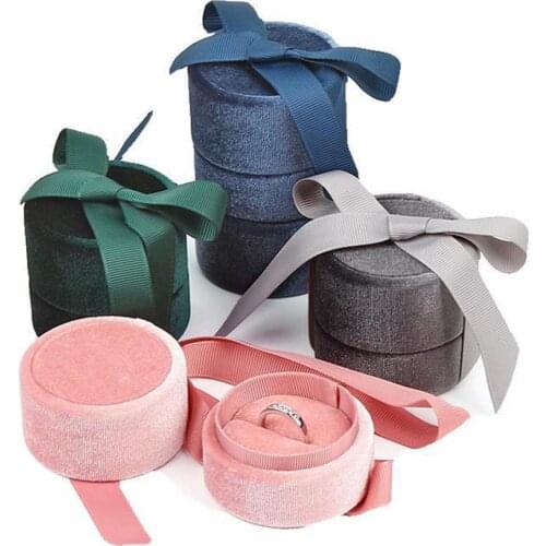 New Round Bowknot Corduroy Jewelry Box Ring Earrings Necklace Packaging Display Case Present Gift Boxes For Jewellry Wrap