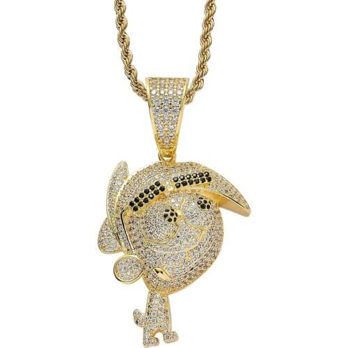 Cartoon The Fairly OddParents Character Timmy Zircon Pendant Rope Chain Necklace Men Iced Out CZ Stone Pendant Hiphop Jewelry