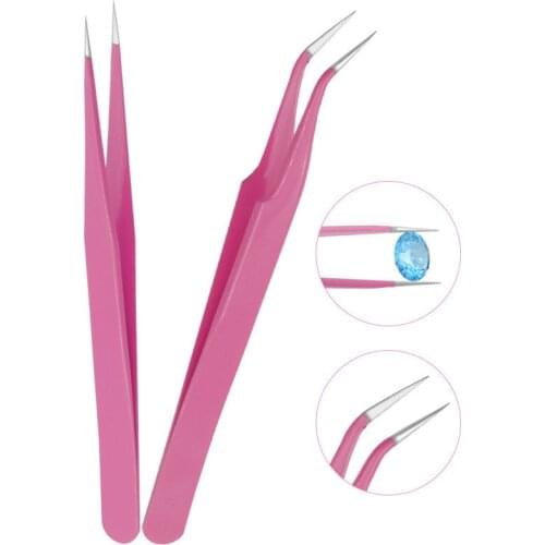 Straight+Curved Eyebrow Eyelash Tweezers Nail Art Tools Pink Nipper for Picker Rhinestone Decorations Sticker Tools