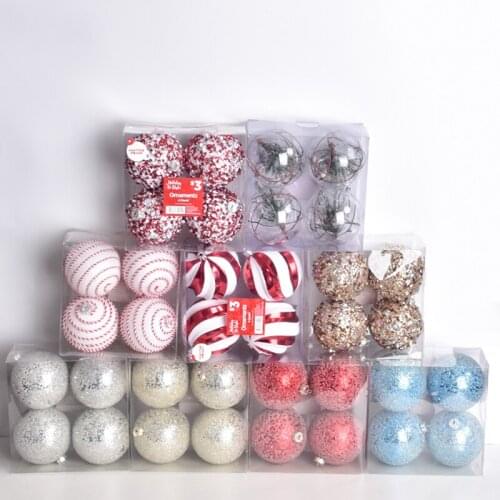 Christmas decorations 8CM red and white threaded plastic glass beads ball pendant tree 4 packs