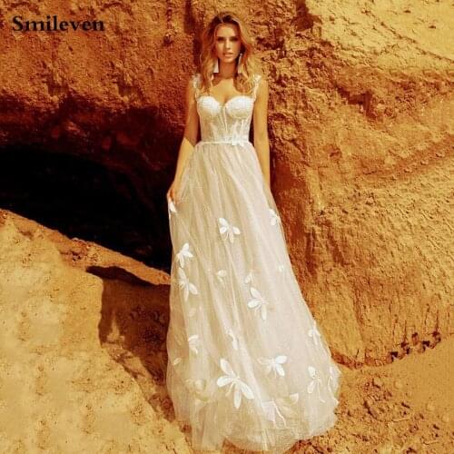 Smileven Beach Wedding Dress 2021 Sexy Spaghetti Straps Lace Applique Wedding Gowns Long Princess Bride Dress Vestido de noiva