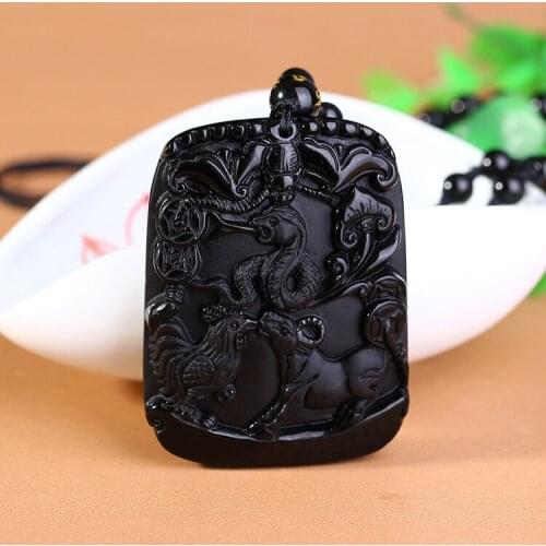 Natural light Obsidian pendant and 2015 mascot snake chicken beef have unitary three elegant ugly people