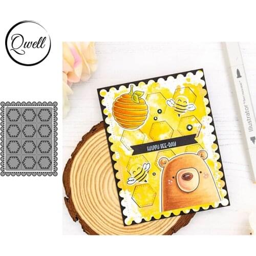 QWELL Honeycomb Scallop Stitched Background Metal Cutting Dies DIY Scrapbooking Album Making Template Mold 2020 New Arrival
