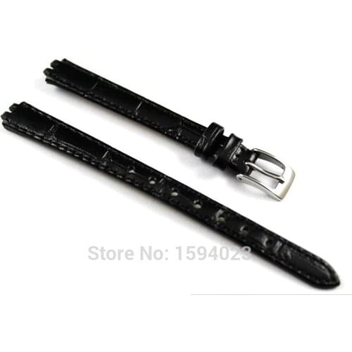 10mm (Buckle8mm) T058009 T-TREND High Quality Silver Buckle + Black Genuine Leather Watch Bands Strap Woman Free shipping
