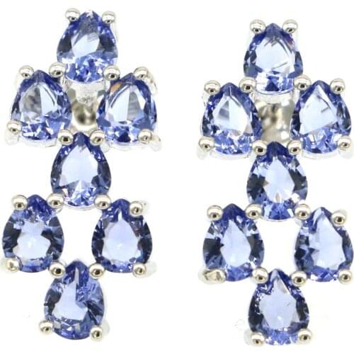 15x13mm Gorgeous 6.1g New Stone Iolite White CZ Sister 925 Sterling Silver Eart Stud Earrings