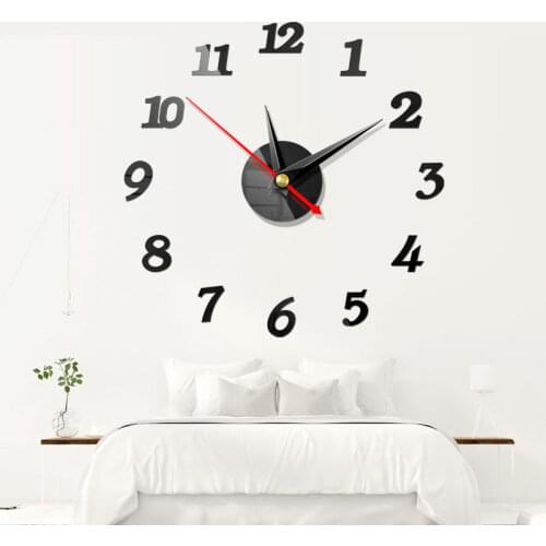 Modern Large Wall Clock 3d Mirror Sticker Unique Home Three-dimensional Decoration Wall Clock Digital Mirror Wall Sticker Clock