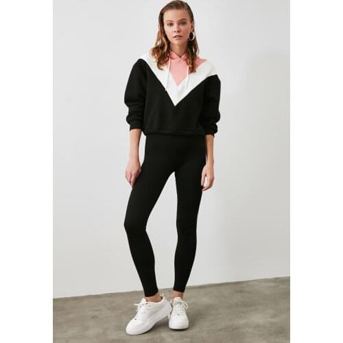 Black High Waist Rallying Knitted Leggings TWOAW20TA0087 % 75 Viscose 20 5 of Elastane Polyester, Knitted Fabric