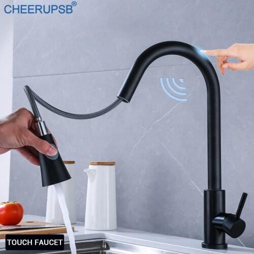Smart Touch Kitchen Sink Faucet Stainless Steel Automatic Tap Hot Cold Water Mixer Crane Single Hole Deck Mount Black Faucets