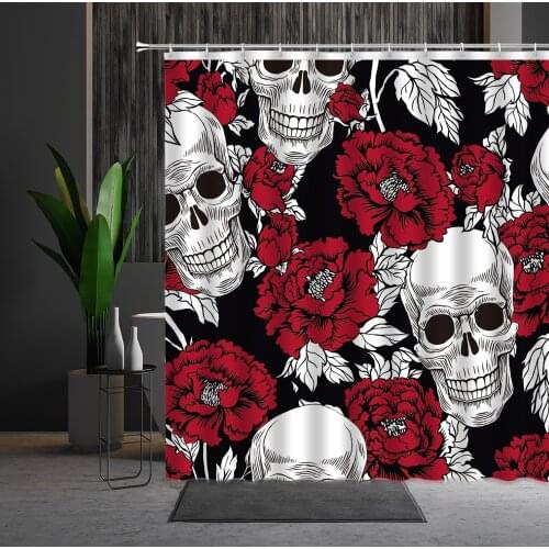 Skull Skeleton King Shower Curtain Halloween Horror Funny Black Background Bathroom Waterproof Polyester Screen Home Decoration