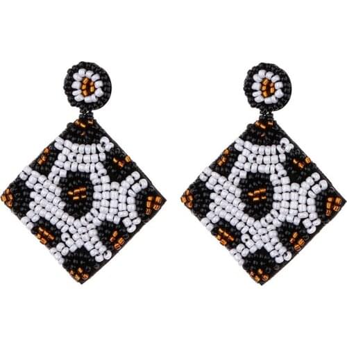 STRATHSPEY beaded earrings for women boho black white leopard earring statement square earring handmade jewelry 2019