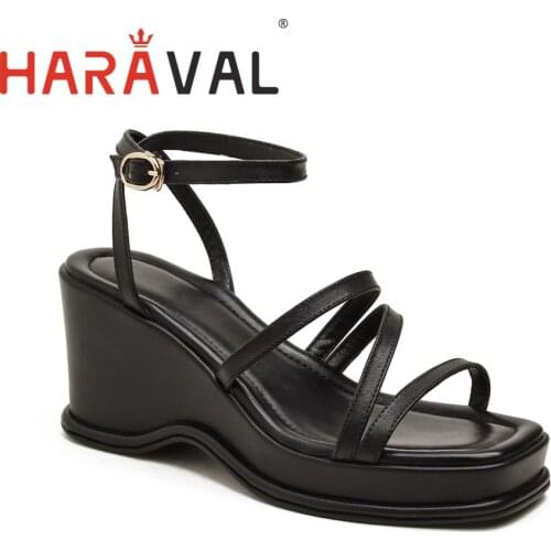HARAVAL Sandals Shoes Wedges Women high heels Fashion women Sandals Buckle Strap Waterproof platform Genuine leather Shoes B18