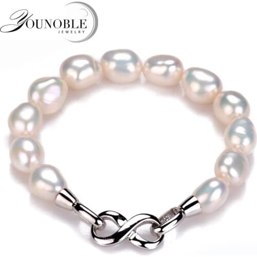 You Noble 10-11mm Charm Bracelet Fine Natural Freshwater Big Pearl 925 Sterling Silver Pearl Bracelet Women Gift White