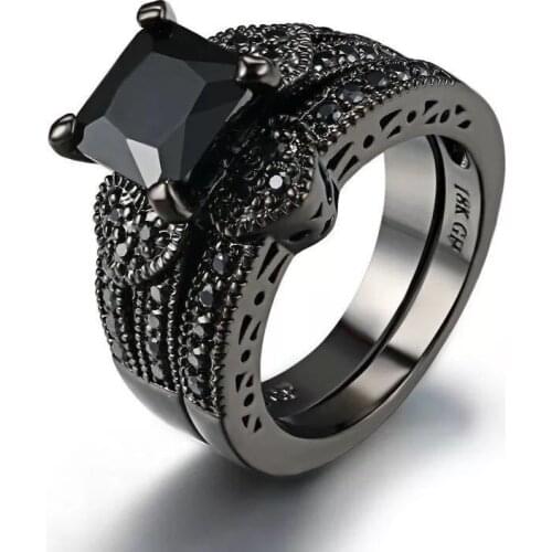 YOBEST Luxury Female Black Stone Ring Fashion Wedding Jewelry Crystal Promise Engagement Rings For Women