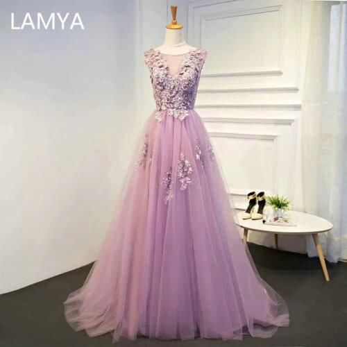 LAMYA New Sweet Purple Evening Dress Sexy V-neck Embroidery Floor-length Prom Formal Gown Appliques Vestido De Noche