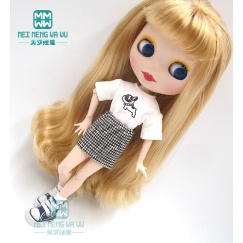 1pcs Blyth Doll Clothes fashion white T, plaid dress for Blyth , Azone OB23 OB24 1/6 doll accessories