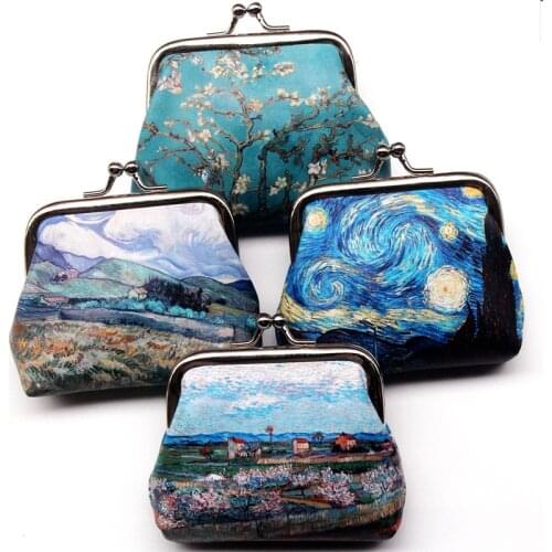 1PC Famous Van Gogh Oil Printing Small Wallet For Women Landscape Flower Pattern Mini Hasp Coin Purses Money Card Handbags