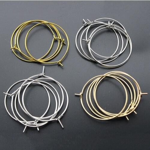 100pcs/lot 25/30/35mm Silver/Gold Color Earring Clips Ladies Round Loop Hoop Circle Earrings Wire Hooks diy jewelry Material