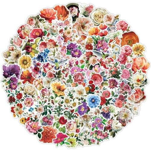 100PCS Cartoon Blooming Flower Stickers Beautiful Plant DIY Kawaii Graffiti Waterproof Sticker to Laptop Fridge Suitcase Guitar