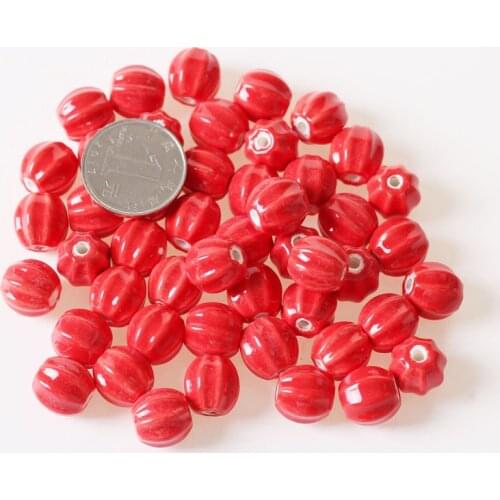 20pcs 13mm Red Round Ceramic Beads DIY Hole Beads Handmade Porcelain Beads For Jewelry Making