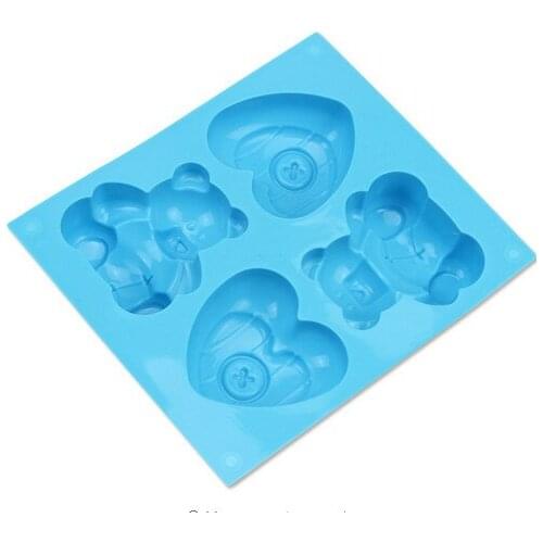 4 Even the Bear& Love Shape Silicone Cake Mold, Chocolate Mold, Budding Mold, DIY Soap Mold, Bakeware Tool