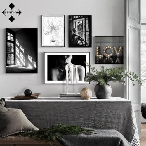 Black and White Shadow Wall Art Pictures Rome Map Canvas Paintings Nordic Love Letters Posters and Prints Decoration Teen Room