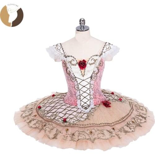 FLTOTURE Pink Lace Ballet Pancake Tutu Professional Spanish Performance Costumes Skirt Paquita Platter Tutus Yellow Custom Made