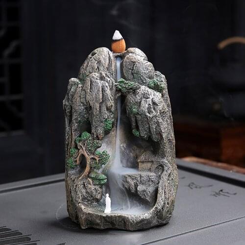 Mountain Smoke Waterfall Backflow Incense Cones Resin Backflow Incense Burner Mountain Stream Censer Holder Incense Burner