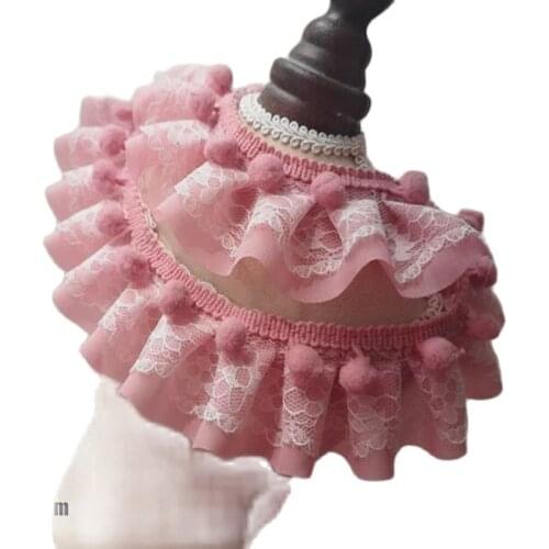 5CM Wide HOT 3D Embroidery Pink flower lace fabric trim ribbon DIY sewing pom pom applique collar dubai wedding dress decor
