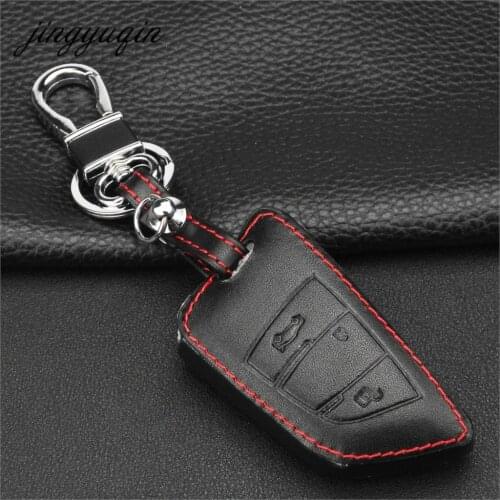 Jingyuqin leather Car Key Case For BMW F30 F20 X5 X6 X7 Smart 3 button Key Cover Bag Fob Holder Protection