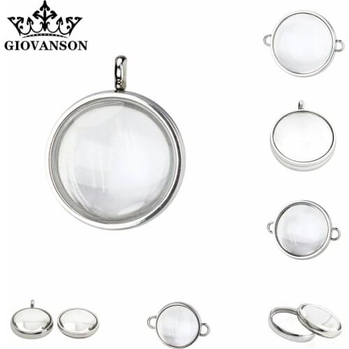 Stainless Steel Twist Screw Closure Plain Double Curved Glass Locket Ourside Dia.17mm 23mm 28mm Inner Depth 2mm