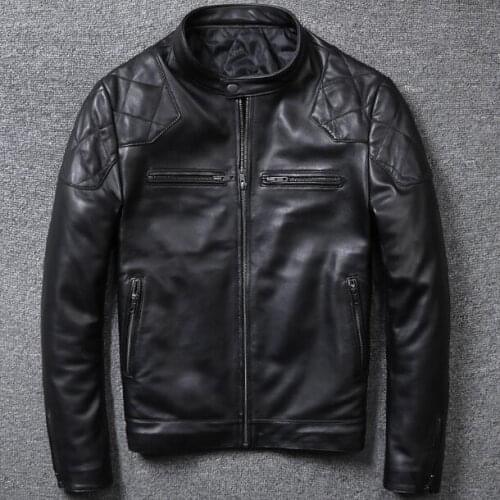 Genuine Leather Jacket Men Fashion Slim Vintage Real Sheepskin Black Motorcycle Mens Military Coat David Beckham Plus Size 5XL