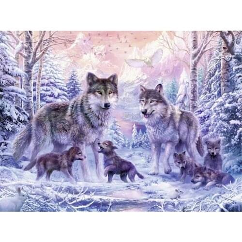 Moon And Wolf DIY Cross Stitch 11CT Embroidery Kits Needlework Craft Set Printed Canvas Cotton Thread Home Decoration Sell