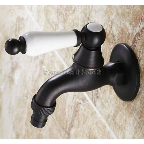 Wall Mounted Classic Black Oil Rubbed Bronze Ceramic Handle Washing Machine Faucet /Garden Water Tap Wav116