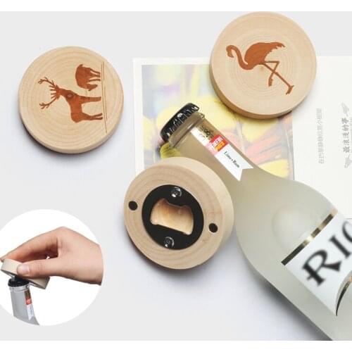 Customizable Logo Wooden Refrigerator Magnet Stickers Upholstery Beer Bottle Opener Fridge Magnet Decor Fridge Magnet