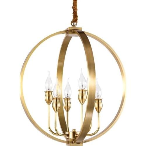 Neoclassical all copper villa Restaurant Bar study pure copper ball simple post-modern corridor chandelier 383