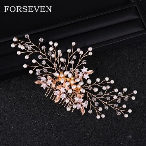 Newest Rhinestone Pearl Hair Comb Golden Wedding Hair Accessories Bride Headbands Rhinestone Wedding Hair Comb Bridal