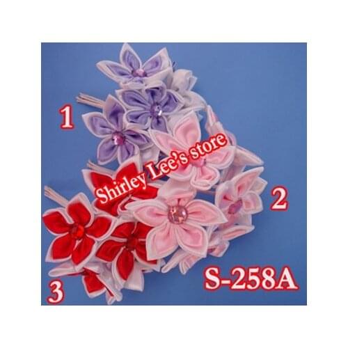Wholesale----NEW DESIGN!!! 72 Bunches=432 Flowers X 5CM Satin Ribbon Flower Bunch W/Rhinestone,MIX 3 COLORS *FREE SHIPPING