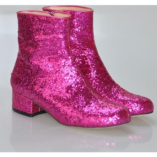 Original Intention Sequins Pink Ankle Boots Woman Round Toe Square Heels Boots Party Stylish Gorgeous Shoes Sweet Lady Plus Size