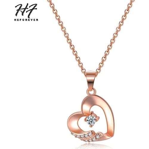 Romantic Cute Hollowed-out heart Shaped Pendant Necklaces for Women AAA+CZ Rose Gold Color Trendy Fashion Jewelry Xmas Gift N318