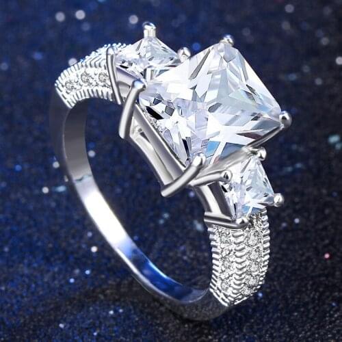 Luxury Square White/Green/Rose Red/Royale Blue Colors Cubic Zircone Stone Ring For Women Wedding Party Accessories Anel Feminino