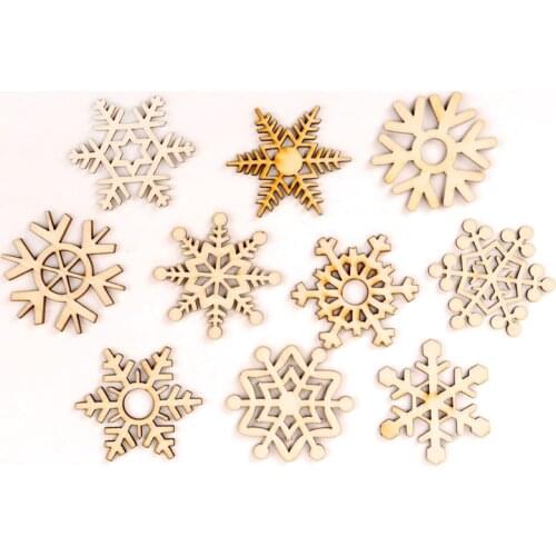 Christmas Snowflake Pattern Wooden Scrapbooking Collection Craft Handmade DIY Accessory Home Decoration DIY 50mm 10pcs