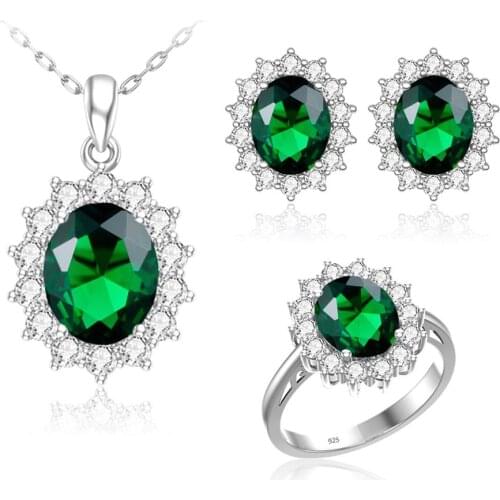 Szjinao Silver Jewelry Set For Women Pure 925 Sterling Silver SunFlowers Emerald Stud Earrings Pendant Ring Set Fashion Jewelry