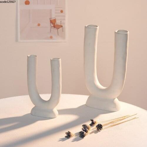 Creative Matt White Ceramic Vase Flower Arrangement Dining Table Living Room Decoration Abstract U-shaped Flower Vase Home Decor